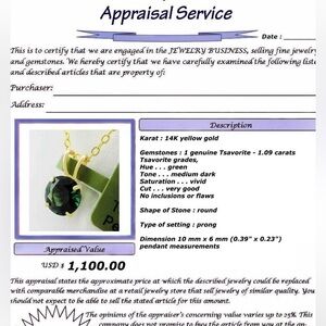 1ct Gold Tsavorite yellow Gold Pendant Solid Gold 14k